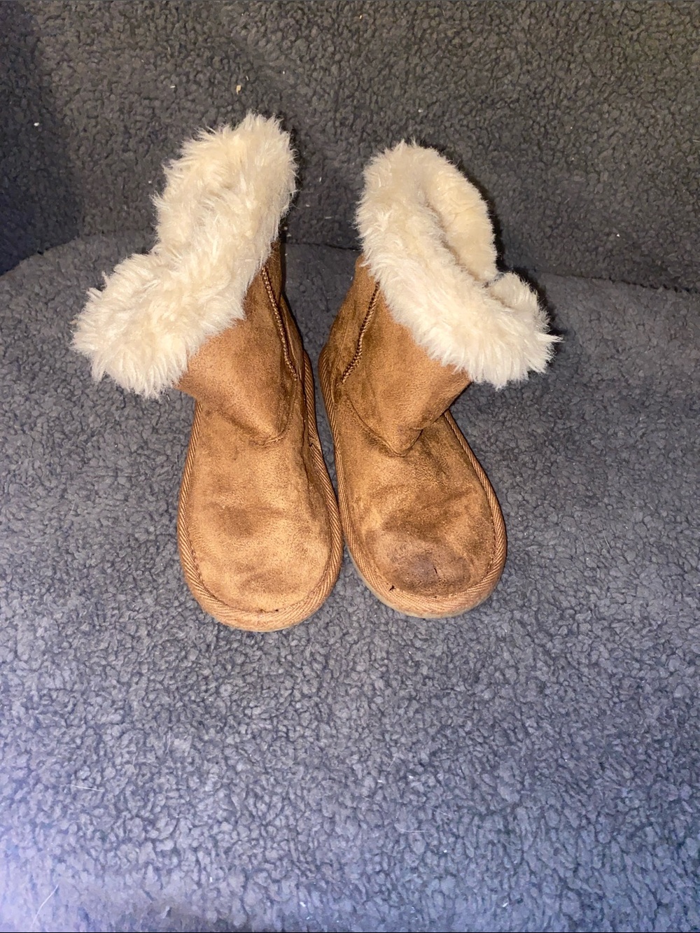 Place Kids Chestnut Booties with Cream Faux Fur Cuff